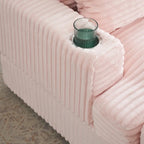 Divano Poltrona Singola in Velluto a Coste Rosa 39.37 con Pouf, Portabicchieri