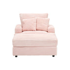Divano Poltrona Singola in Velluto a Coste Rosa 39.37 con Pouf, Portabicchieri