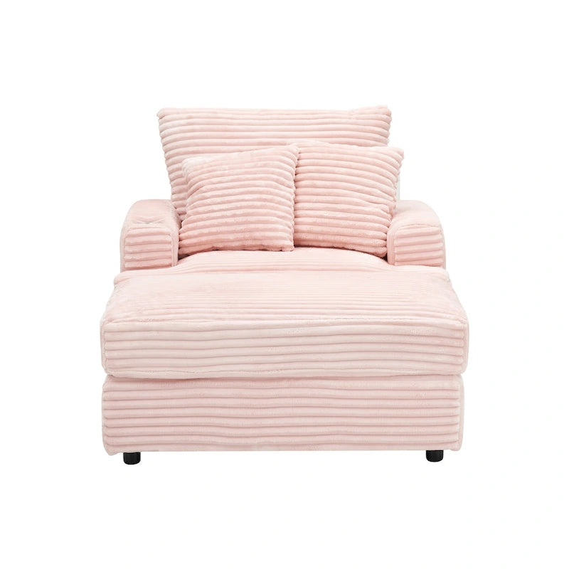 Divano Poltrona Singola in Velluto a Coste Rosa 39.37 con Pouf, Portabicchieri