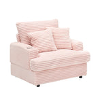Divano Poltrona Singola in Velluto a Coste Rosa 39.37 con Pouf, Portabicchieri