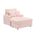 Divano Poltrona Singola in Velluto a Coste Rosa 39.37 con Pouf, Portabicchieri