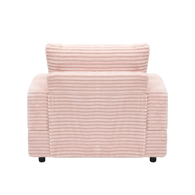 Divano Poltrona Singola in Velluto a Coste Rosa 39.37 con Pouf, Portabicchieri