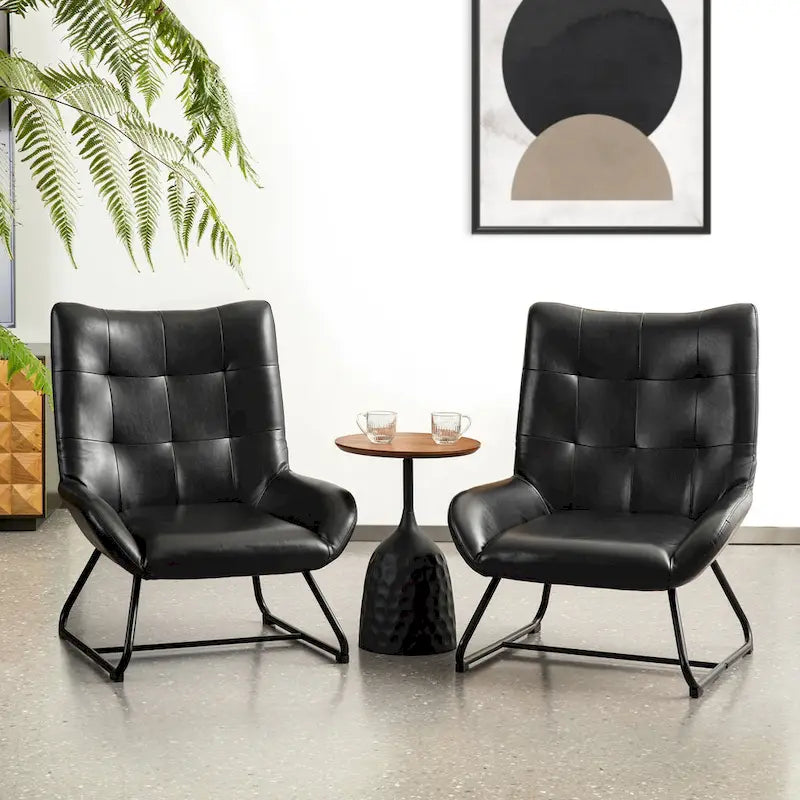 Set di 2 Poltrone Accent Wingback in Similpelle con Altezza di 35,5" e Gambe in Metallo