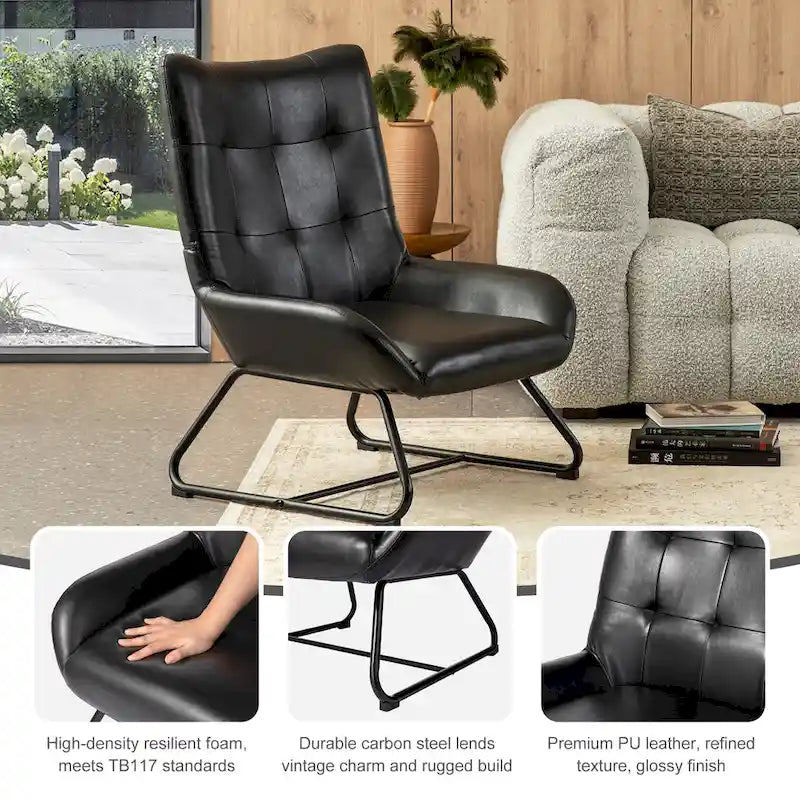 Set di 2 Poltrone Accent Wingback in Similpelle con Altezza di 35,5" e Gambe in Metallo