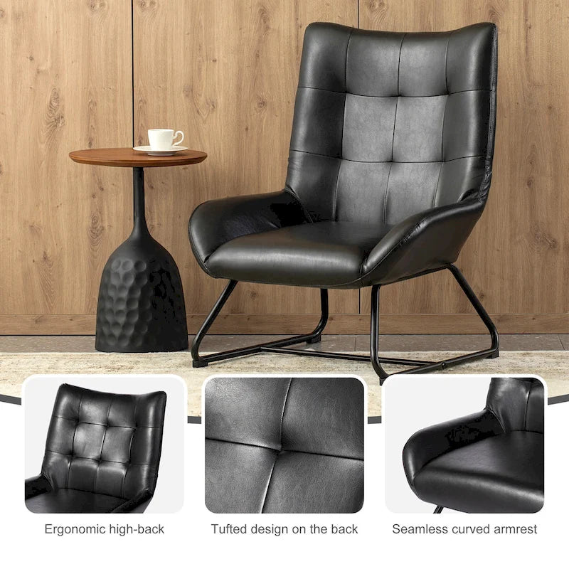 Set di 2 Poltrone Accent Wingback in Similpelle con Altezza di 35,5" e Gambe in Metallo