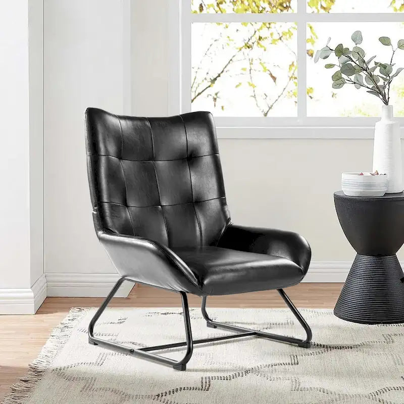 Set di 2 Poltrone Accent Wingback in Similpelle con Altezza di 35,5" e Gambe in Metallo