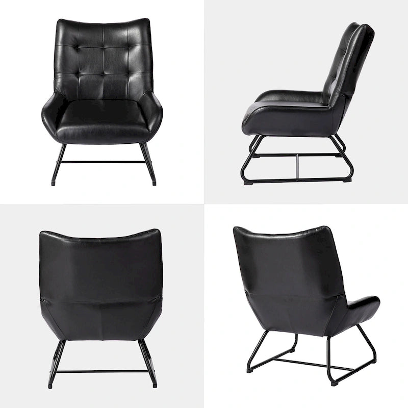 Set di 2 Poltrone Accent Wingback in Similpelle con Altezza di 35,5" e Gambe in Metallo