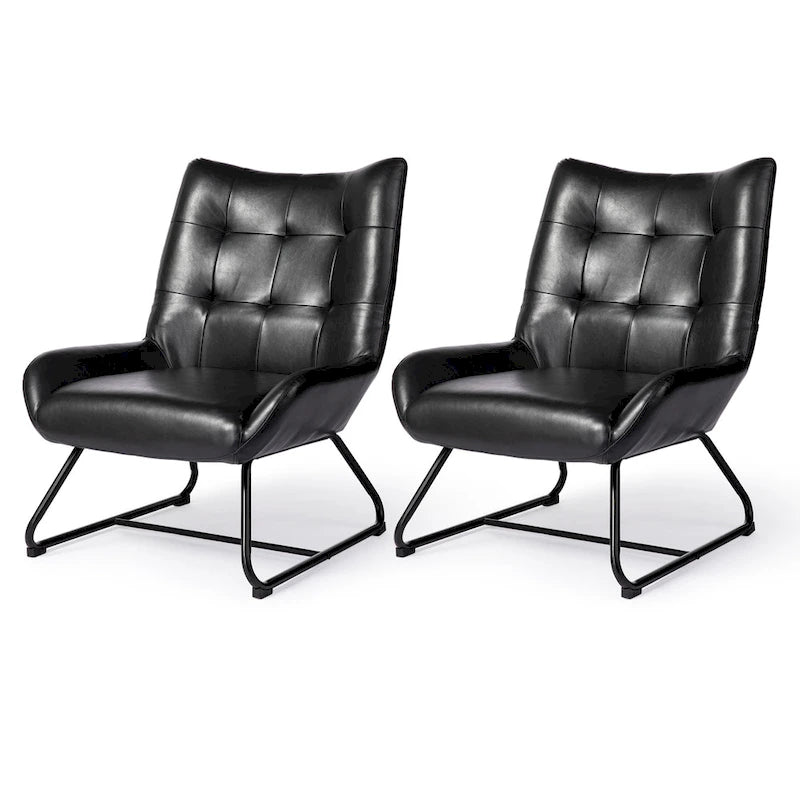 Set di 2 Poltrone Accent Wingback in Similpelle con Altezza di 35,5" e Gambe in Metallo