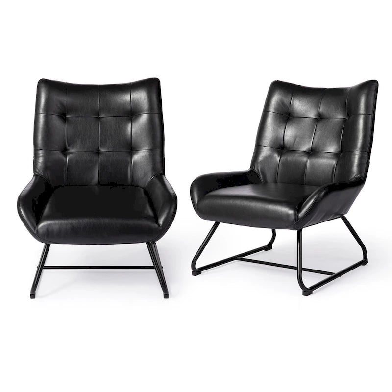 Set di 2 Poltrone Accent Wingback in Similpelle con Altezza di 35,5" e Gambe in Metallo