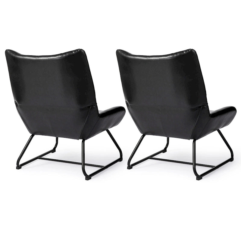 Set di 2 Poltrone Accent Wingback in Similpelle con Altezza di 35,5" e Gambe in Metallo