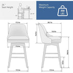 Set di 2 sgabelli da bar girevoli, sgabelli da bar altezza bancone con schienale e gambe in legno, sedie imbottite per isola cucina