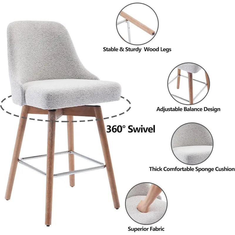 Set di 2 sgabelli da bar girevoli, sgabelli da bar altezza bancone con schienale e gambe in legno, sedie imbottite per isola cucina