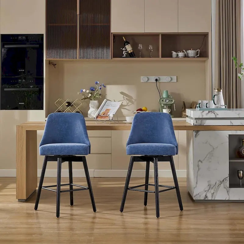 Set di 2 sgabelli da bar girevoli, sgabelli da bar altezza bancone con schienale e gambe in legno, sedie imbottite per isola cucina