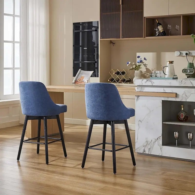 Set di 2 sgabelli da bar girevoli, sgabelli da bar altezza bancone con schienale e gambe in legno, sedie imbottite per isola cucina