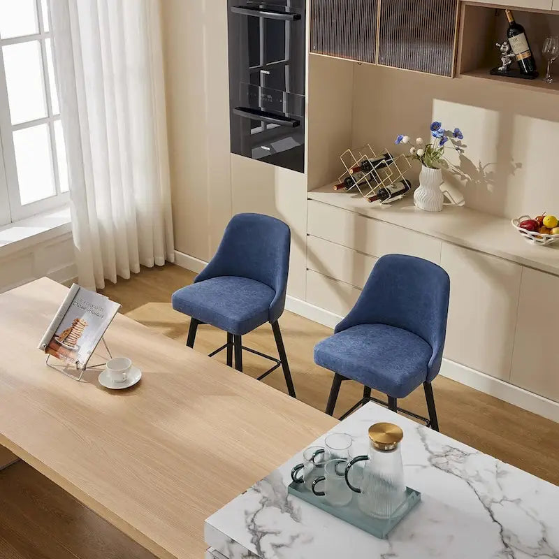 Set di 2 sgabelli da bar girevoli, sgabelli da bar altezza bancone con schienale e gambe in legno, sedie imbottite per isola cucina