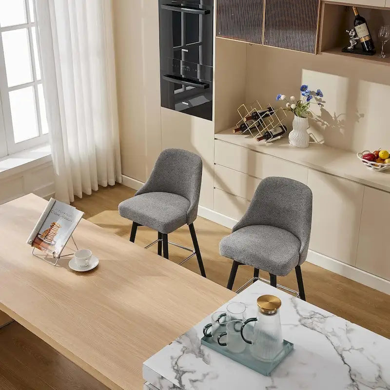 Set di 2 sgabelli da bar girevoli, sgabelli da bar altezza bancone con schienale e gambe in legno, sedie imbottite per isola cucina