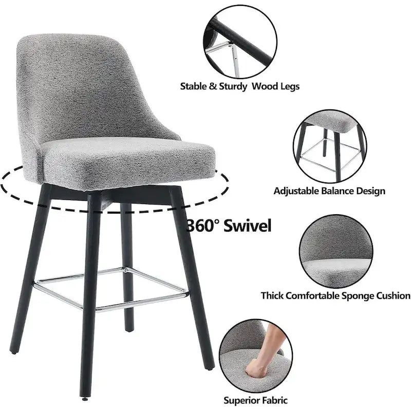 Set di 2 sgabelli da bar girevoli, sgabelli da bar altezza bancone con schienale e gambe in legno, sedie imbottite per isola cucina