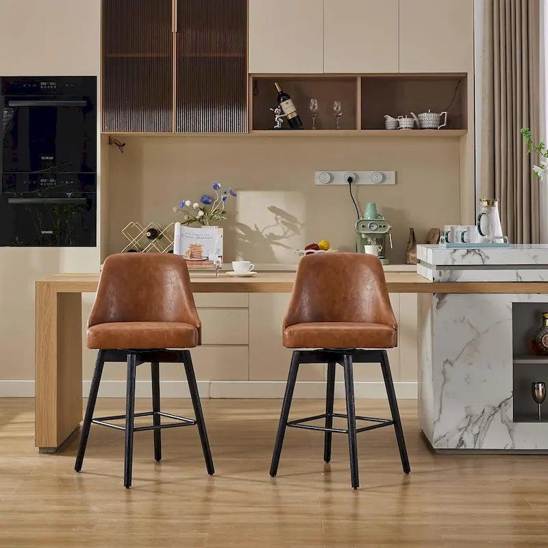 Set di 2 sgabelli da bar girevoli, sgabelli da bar altezza bancone con schienale e gambe in legno, sedie imbottite per isola cucina