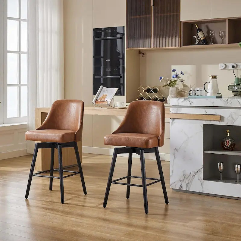 Set di 2 sgabelli da bar girevoli, sgabelli da bar altezza bancone con schienale e gambe in legno, sedie imbottite per isola cucina