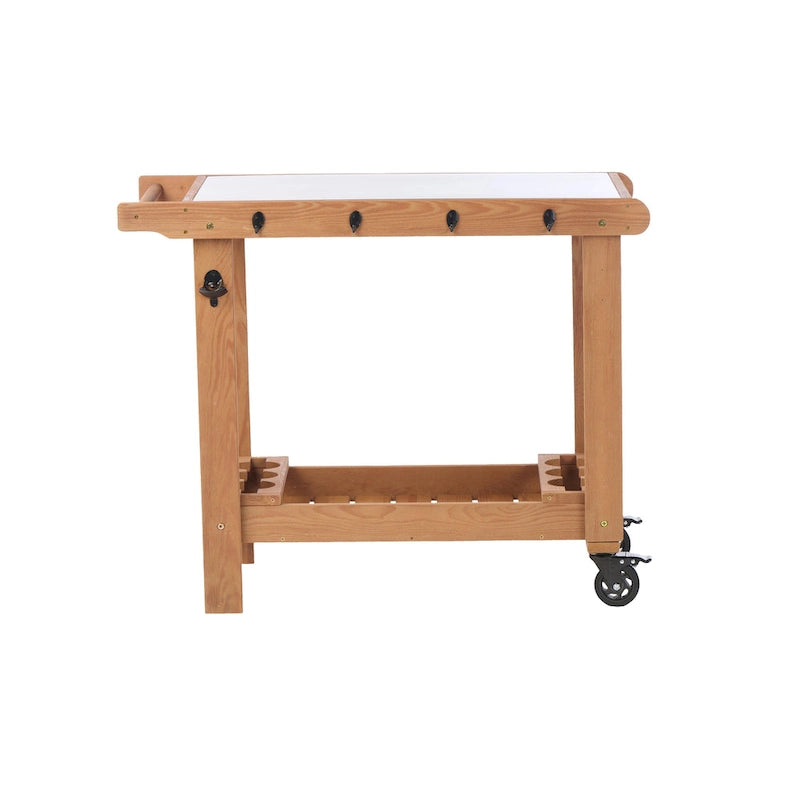 Tavolo da carrello per griglia in legno da esterno con ruote