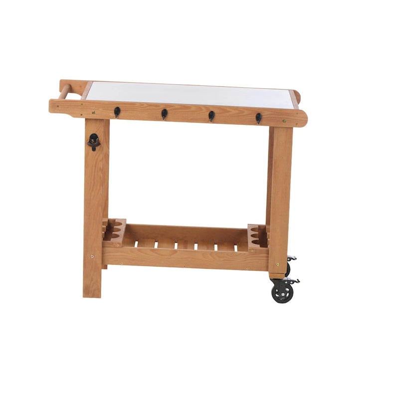 Tavolo da carrello per griglia in legno da esterno con ruote