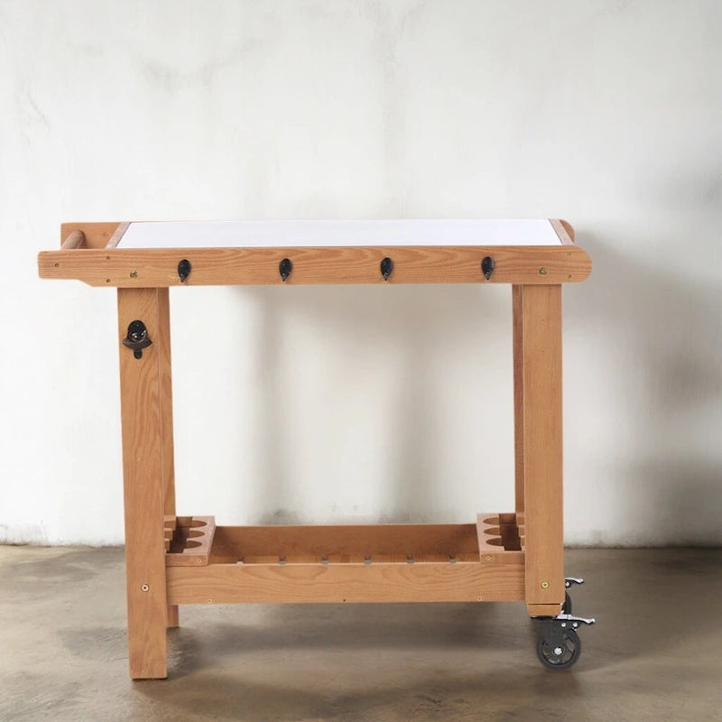 Tavolo da carrello per griglia in legno da esterno con ruote