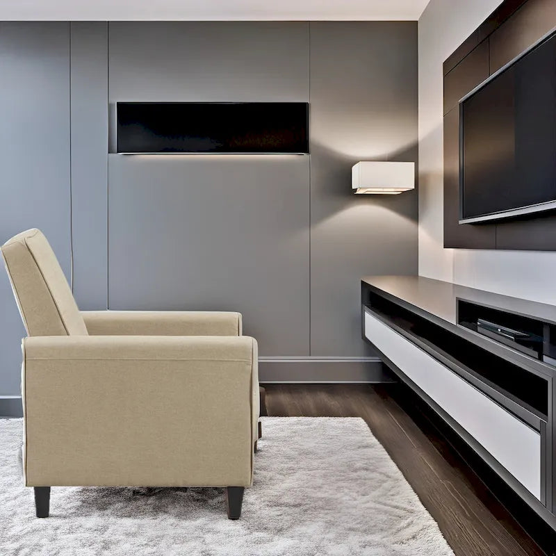 Poltrona reclinabile a spinta Seduta compatta per home theater con braccioli e poggiapiedi regolabile, perfetta per piccoli spazi