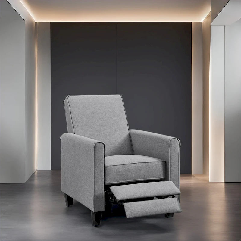 Poltrona reclinabile a spinta Seduta compatta per home theater con braccioli e poggiapiedi regolabile, perfetta per piccoli spazi
