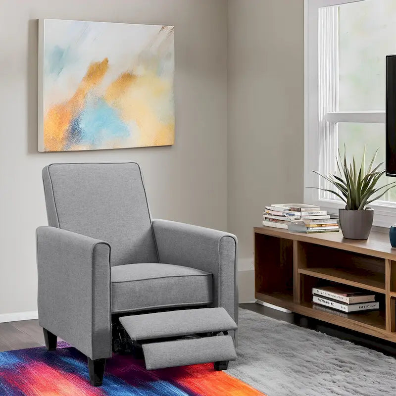 Poltrona reclinabile a spinta Seduta compatta per home theater con braccioli e poggiapiedi regolabile, perfetta per piccoli spazi