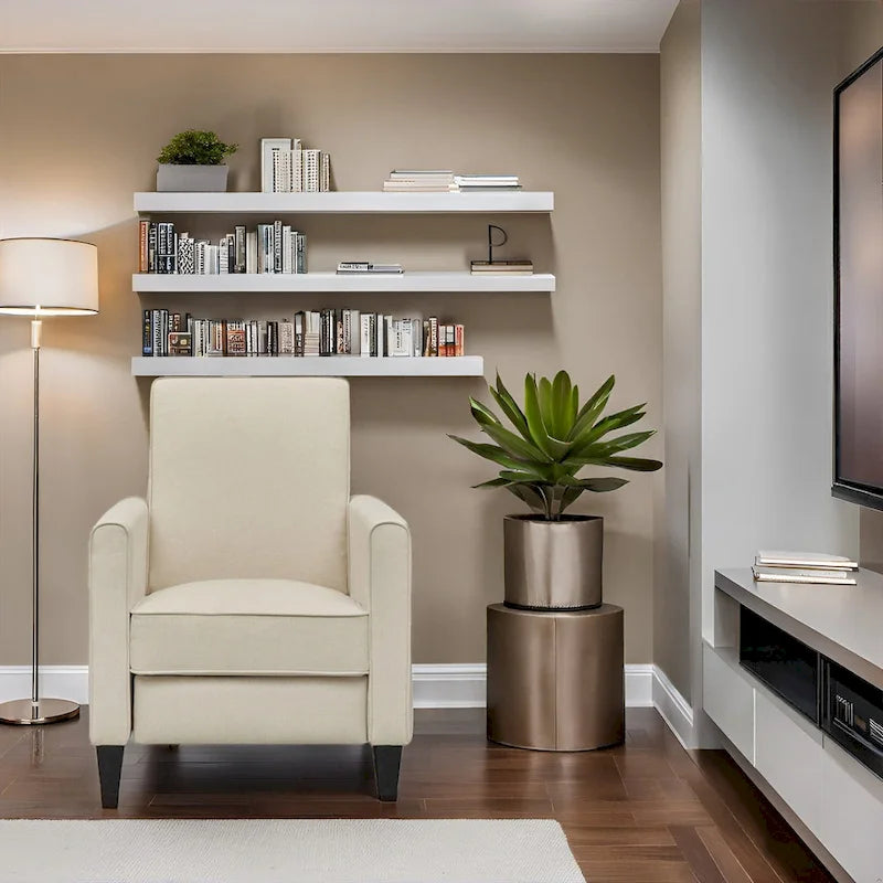 Poltrona reclinabile a spinta Seduta compatta per home theater con braccioli e poggiapiedi regolabile, perfetta per piccoli spazi