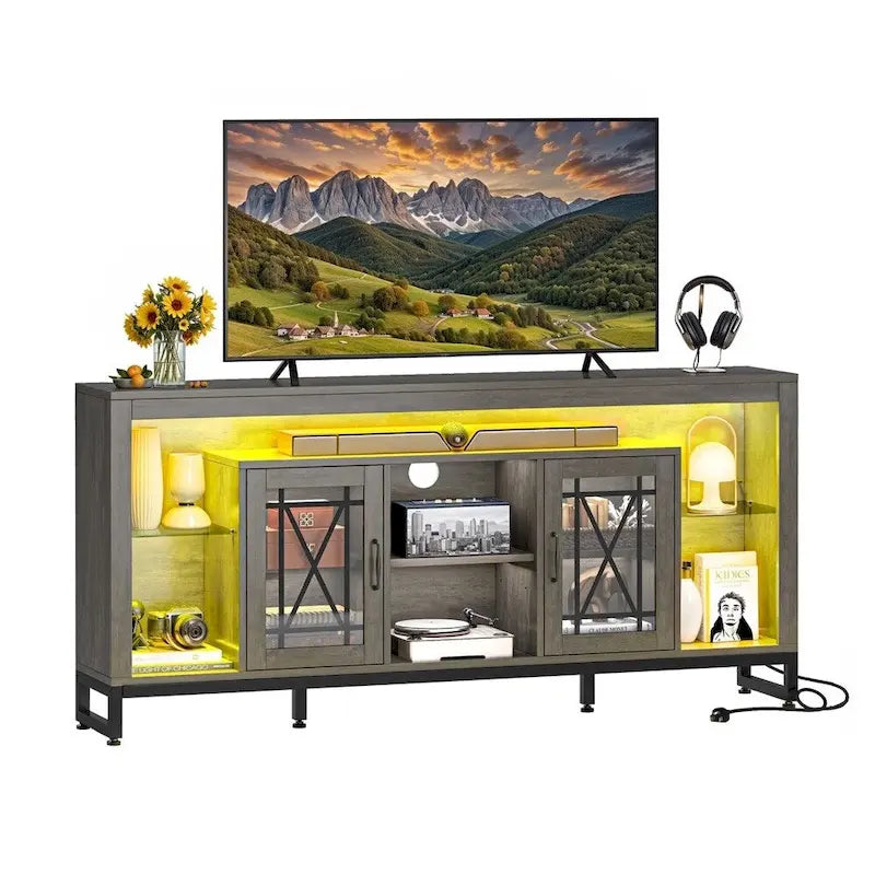 Mobile TV alto 33,5 pollici per TV da 75 pollici con luci LED e prese di corrente - 73 pollici