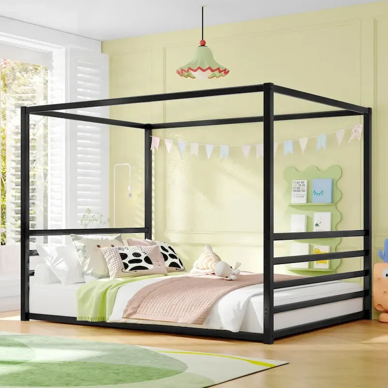 Letto a pavimento moderno in ferro matrimoniale con sponde multifunzione e struttura stabile