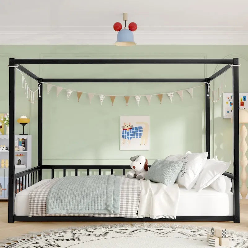 Letto a pavimento moderno in ferro matrimoniale con sponde multifunzione e struttura stabile