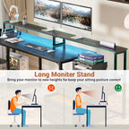 Scrivania per computer reversibile a forma di L con cassetto portadocumenti, supporto lungo per monitor, stazione di ricarica e strisce LED RGB
