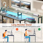 Scrivania per computer reversibile a forma di L con cassetto portadocumenti, supporto lungo per monitor, stazione di ricarica e strisce LED RGB