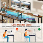 Scrivania per computer reversibile a forma di L con cassetto portadocumenti, supporto lungo per monitor, stazione di ricarica e strisce LED RGB