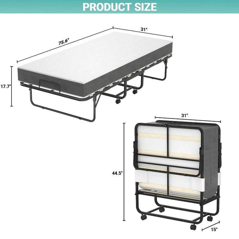 Letto Pieghevole con Materasso in Memory Foam da 13 cm, Lettino Singolo Piccolo per Ospiti con Ruote
