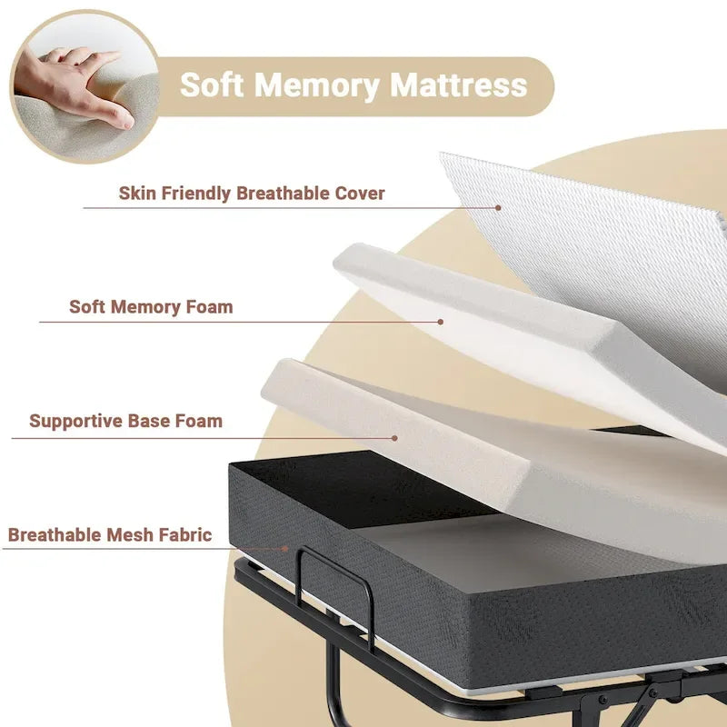 Letto Pieghevole con Materasso in Memory Foam da 13 cm, Lettino Singolo Piccolo per Ospiti con Ruote