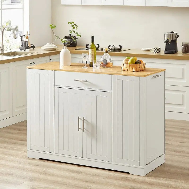 Isola da Cucina da 53 Pollici con Cassetti e Pattumiera Integrata Design Modern Farmhouse per Cucina e Sala da Pranzo.