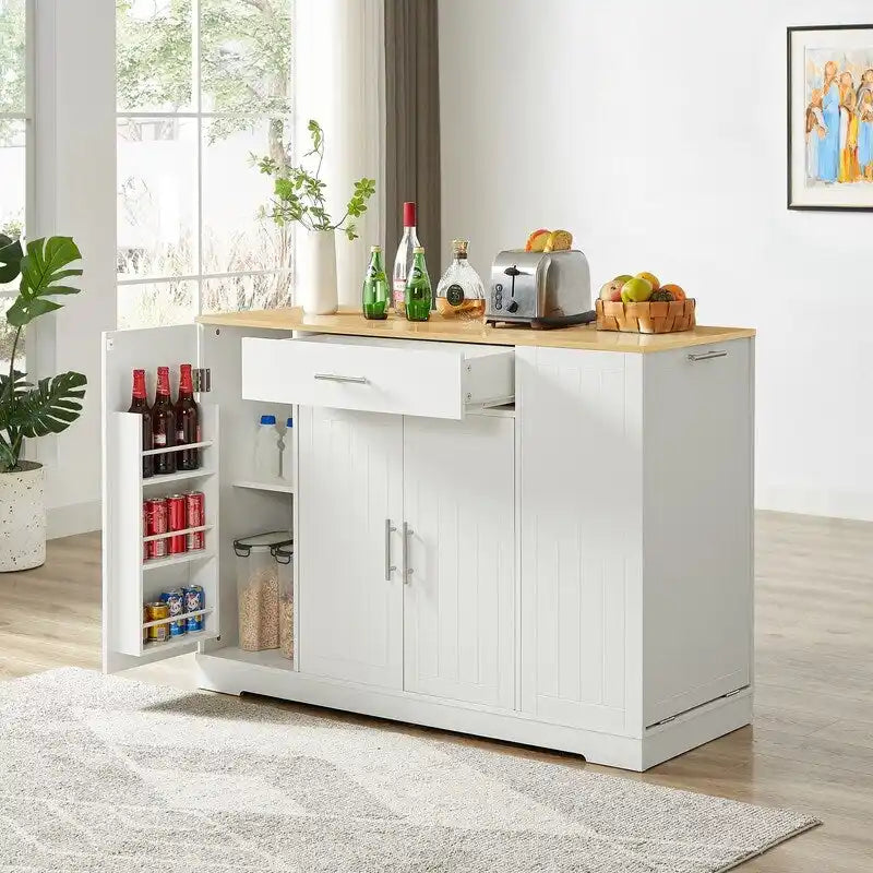 Isola da Cucina da 53 Pollici con Cassetti e Pattumiera Integrata Design Modern Farmhouse per Cucina e Sala da Pranzo.