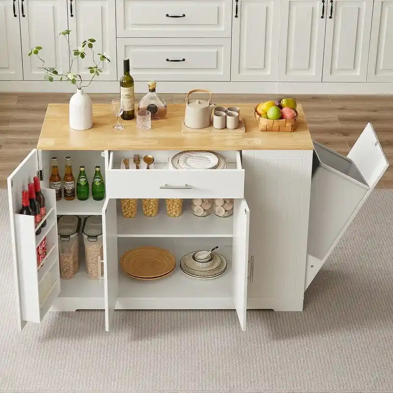 Isola da Cucina da 53 Pollici con Cassetti e Pattumiera Integrata Design Modern Farmhouse per Cucina e Sala da Pranzo.