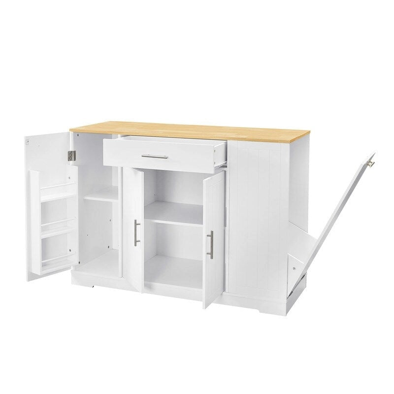 Isola da Cucina da 53 Pollici con Cassetti e Pattumiera Integrata Design Modern Farmhouse per Cucina e Sala da Pranzo.