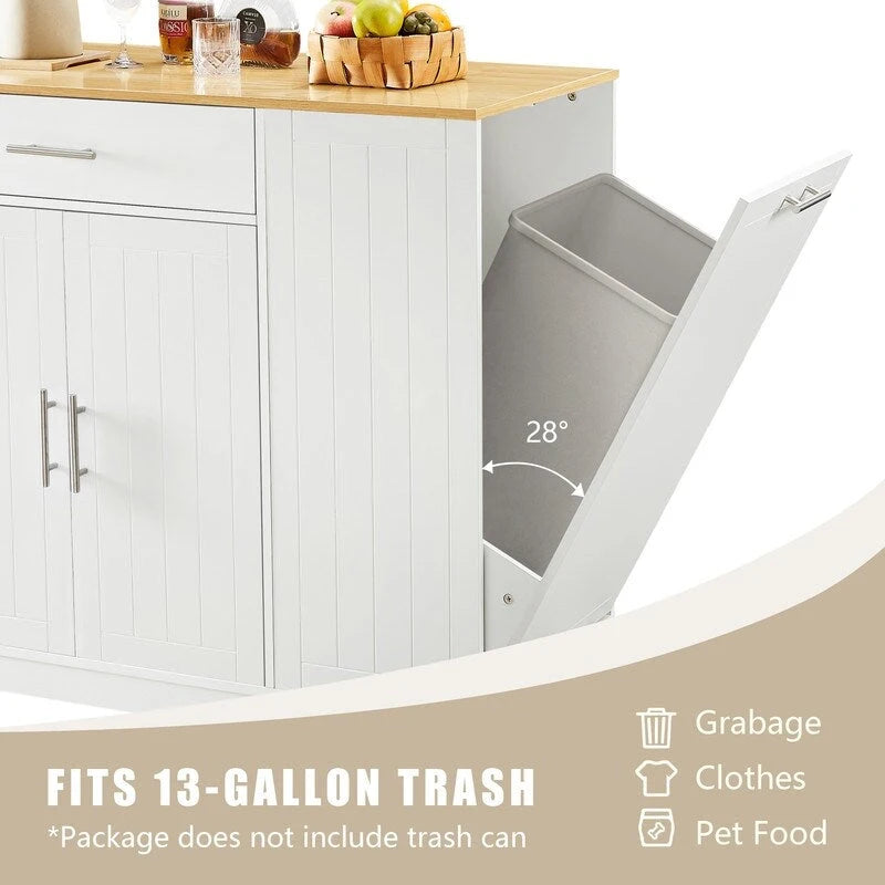 Isola da Cucina da 53 Pollici con Cassetti e Pattumiera Integrata Design Modern Farmhouse per Cucina e Sala da Pranzo.