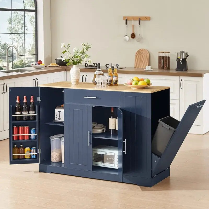 Isola da Cucina da 53 Pollici con Cassetti e Pattumiera Integrata Design Modern Farmhouse per Cucina e Sala da Pranzo.