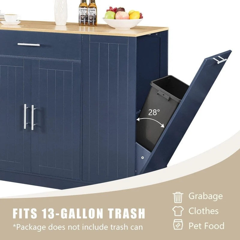 Isola da Cucina da 53 Pollici con Cassetti e Pattumiera Integrata Design Modern Farmhouse per Cucina e Sala da Pranzo.