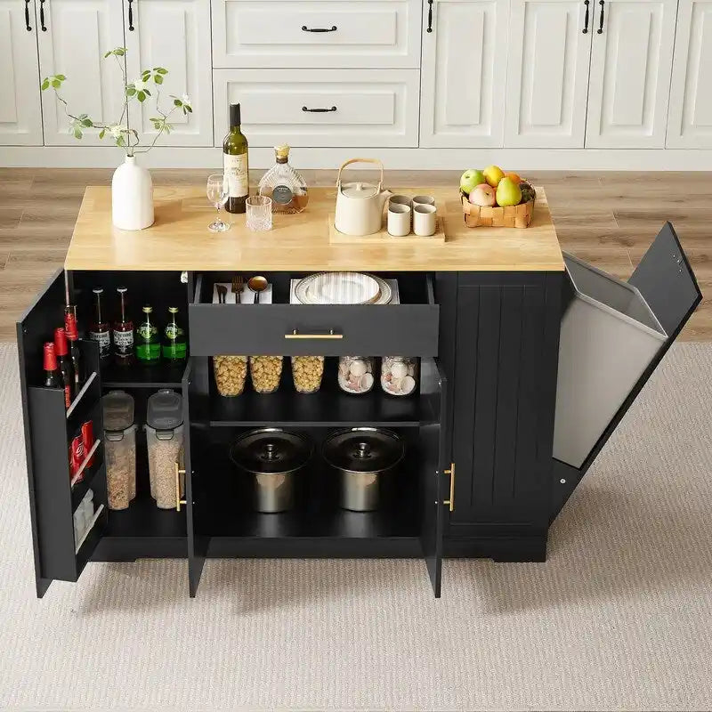 Isola da Cucina da 53 Pollici con Cassetti e Pattumiera Integrata Design Modern Farmhouse per Cucina e Sala da Pranzo.