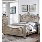 Formal Traditional Antique Silver 1pc California King Size Bed Unique Design Headboard Footboard Bedframe