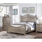 Letto California King Size 1 pezzo formale tradizionale in argento antico con testiera, pediera e struttura dal design unico