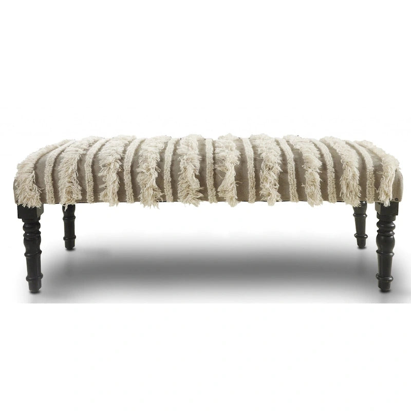 Panca da camera da letto imbottita in cotone crema, struttura in legno, motivo a righe, borchie decorative - 16 P x 47 L x 18 H