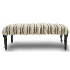 Panca da camera da letto imbottita in cotone crema, struttura in legno, motivo a righe, borchie decorative - 16 P x 47 L x 18 H
